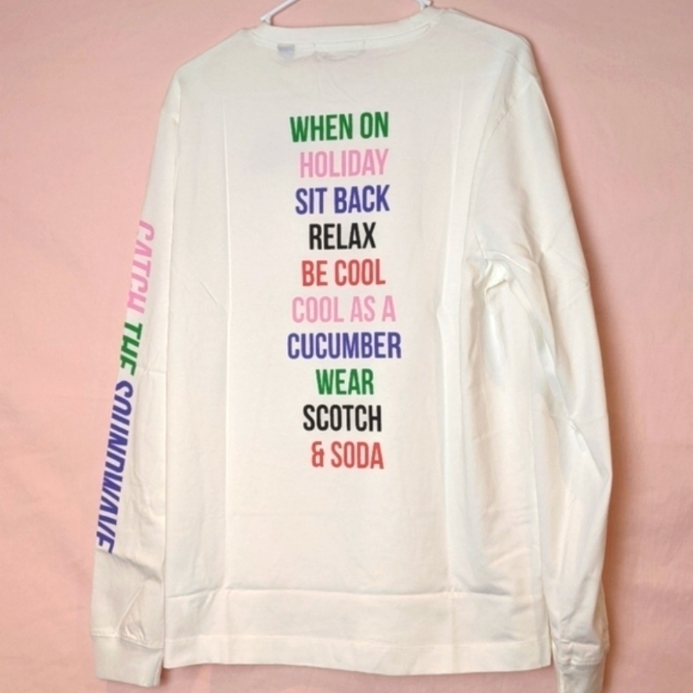 Scotch & Soda 100% Cotton Catch the Soundwave Long Sleeve Vacation Tee in White